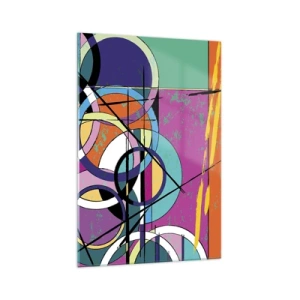 Quadro su vetro - Astrazione colorata con cerchi geometrici - 70x100cm - Un cerchio dietro l'altro - Decorazione murale moderna per soggiorno e camera da letto ARTTOR