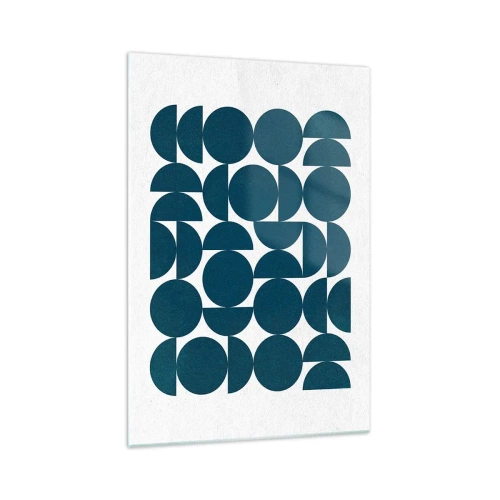 Quadro su vetro - Forme geometriche nei toni del blu navy su sfondo bianco - 70x100cm - Cerchi e semicerchi - Decorazione murale moderna per soggiorno e camera da letto ARTTOR