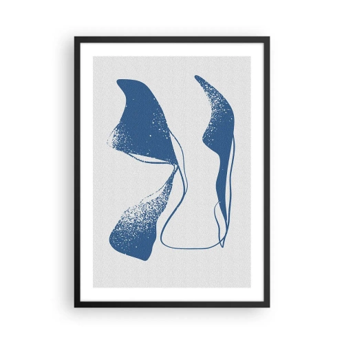 Poster in cornice nera - Forme astratte in tonalità di blu su uno sfondo chiaro - 50x70cm - Astrazione alata - Decorazione murale moderna per soggiorno e camera da letto ARTTOR