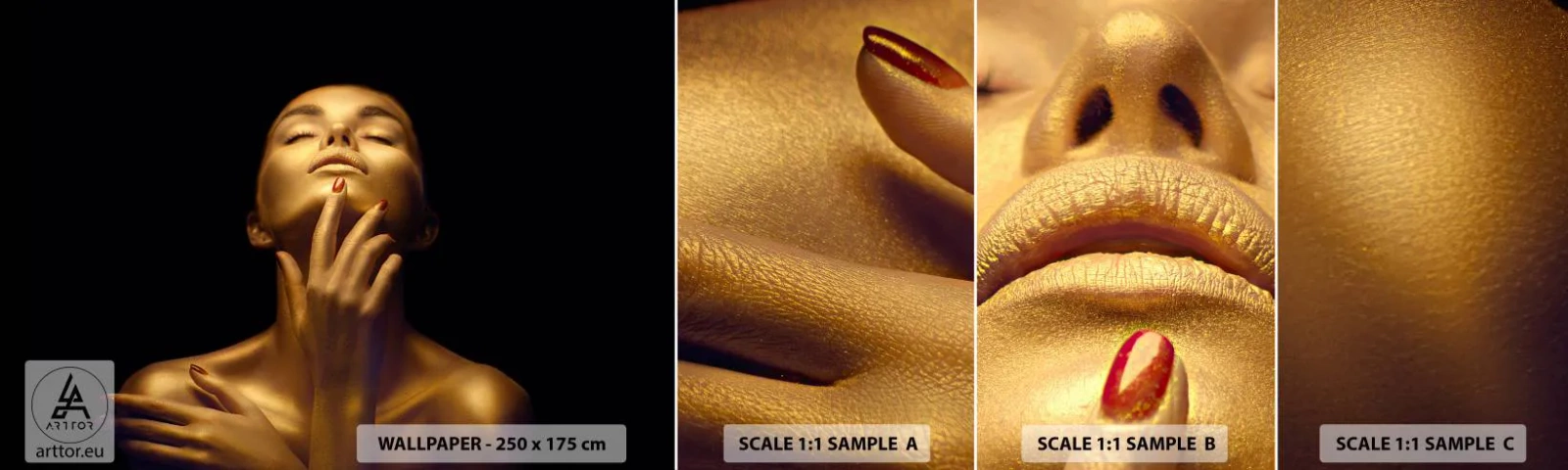 Campione di Fotomurale Adesivo Deluxe Sticker - Come seta d'oro - Donna, Volto di donna, Corpo - 100x30 cm