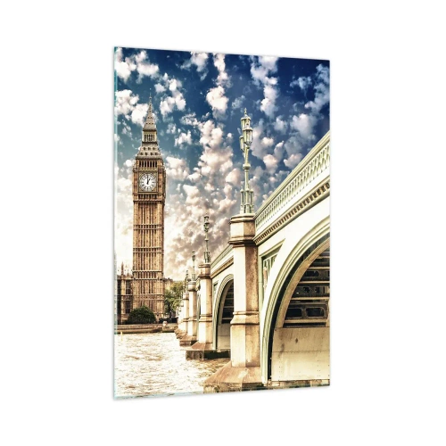 Quadro su vetro - Il Big Ben e il ponte di Westminster illuminati dal sole a Londra - 80x120cm - Cirri sul Tamigi - Decorazione murale moderna per soggiorno e camera da letto ARTTOR