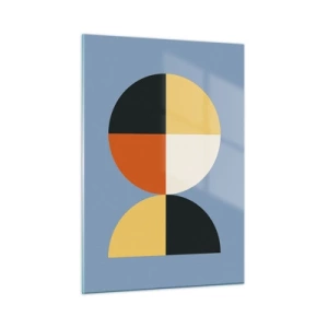 Quadro su vetro - Semicerchi e quarti colorati su sfondo blu - 50x70cm - Guarda e conta - Decorazione murale moderna per soggiorno e camera da letto ARTTOR