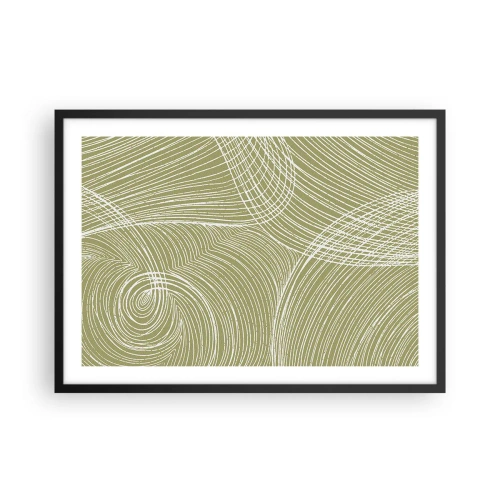Poster in cornice nera - Linee verdi e bianche in una composizione astratta - 70x50cm - Astrazione intricata in bianco - Decorazione murale moderna per soggiorno e camera da letto ARTTOR