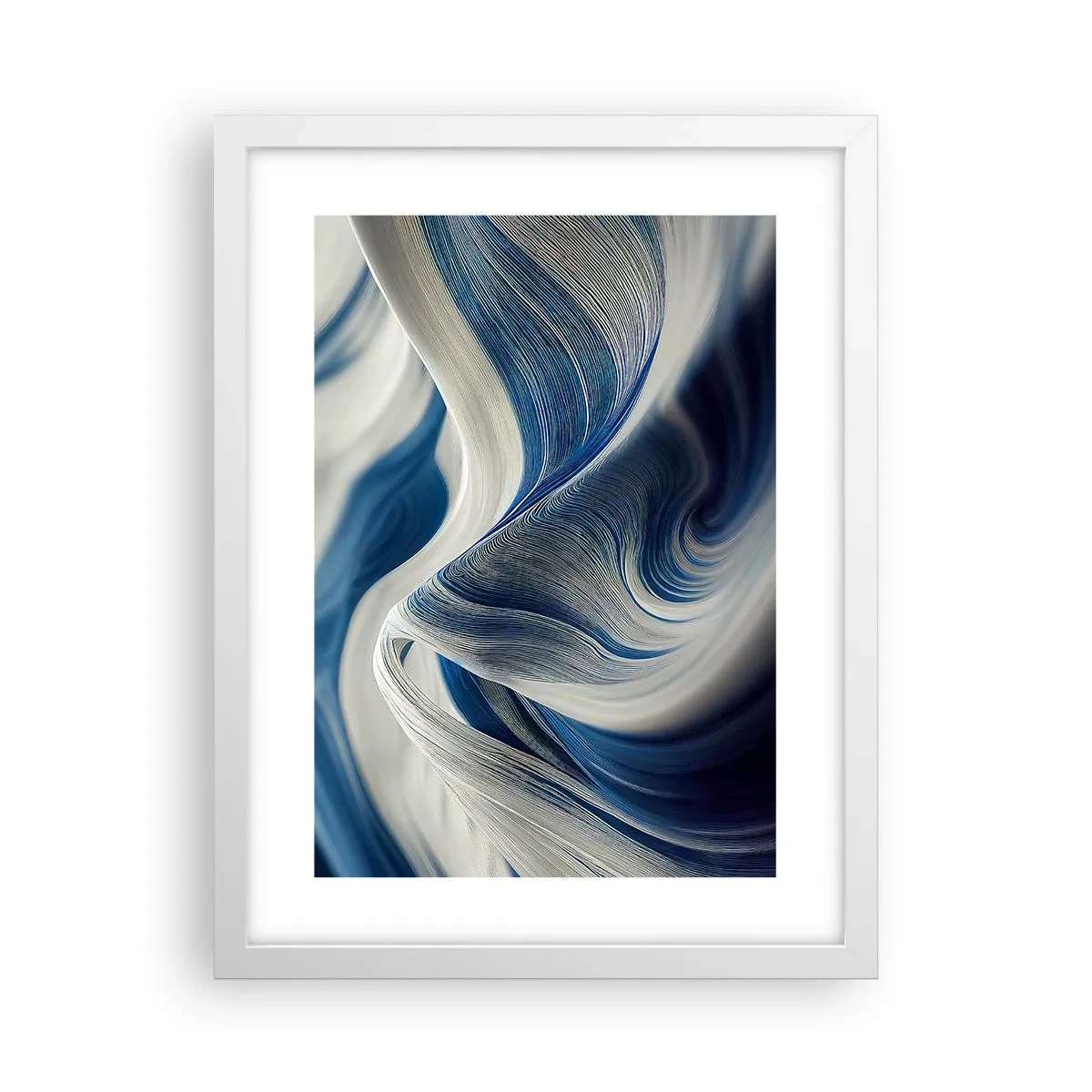 Poster in cornice bianca - Fluidità di blu e di bianco - 30x40 cm