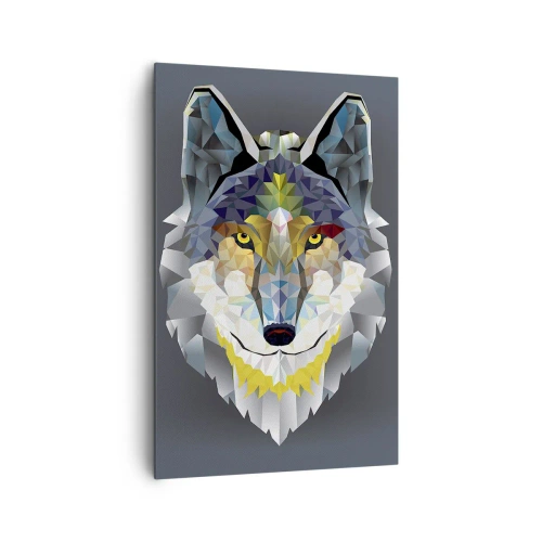 Quadro su tela - Stampe su Tela - Immagine geometrica di un lupo su sfondo grigio - 80x120cm - Si parla del lupo - Decorazione murale moderna per soggiorno e camera da letto ARTTOR