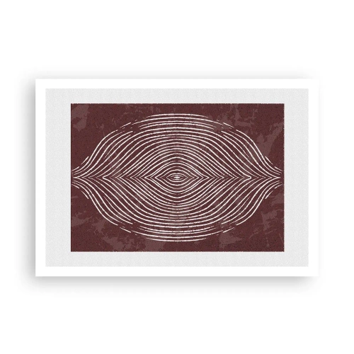 Poster - Onde simmetriche in linee bianche su sfondo marrone - 100x70cm - Lo spazio parlante - Decorazione murale moderna per soggiorno e camera da letto ARTTOR