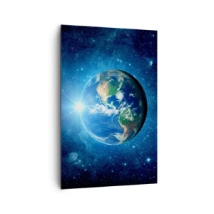 Quadro su tela - Stampe su Tela - La Terra nello spazio circondata da stelle e luce - 80x120cm - Siamo in cielo - Decorazione murale moderna per soggiorno e camera da letto ARTTOR