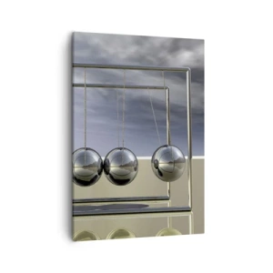 Quadro su tela - Stampe su Tela - Sfere di Newton in un ambiente minimalista con riflessi di luce - 50x70cm - Energia del mondo - Decorazione murale moderna per soggiorno e camera da letto ARTTOR