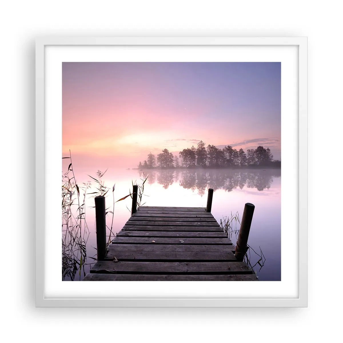 Poster in cornice bianca - Nebbia color lilla - 50x50 cm