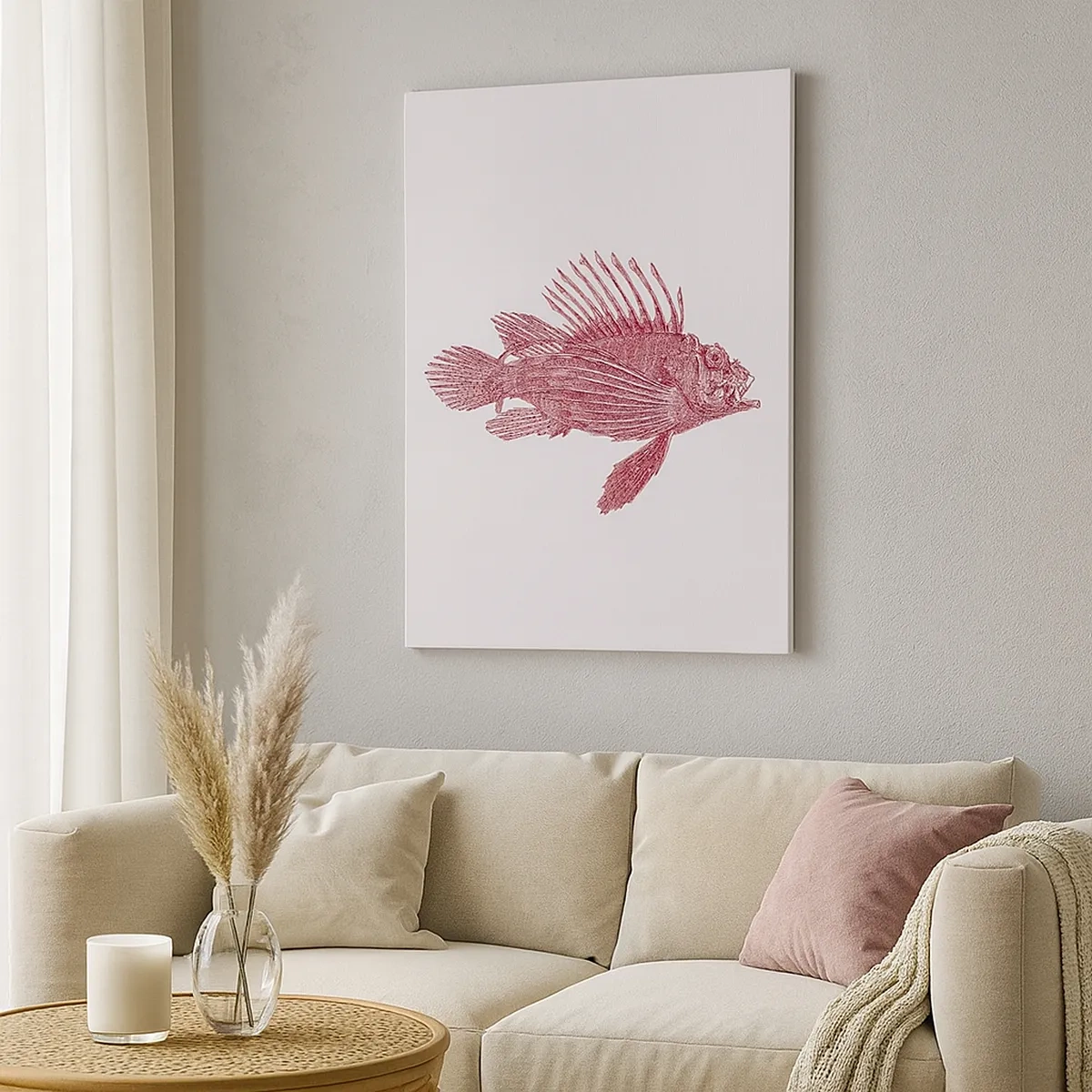 Quadro su tela - Stampe su Tela - Disegno di un pesce in tonalità rossa - 50x70cm - Abitante di mari esotici - Decorazione murale moderna per soggiorno e camera da letto ARTTOR