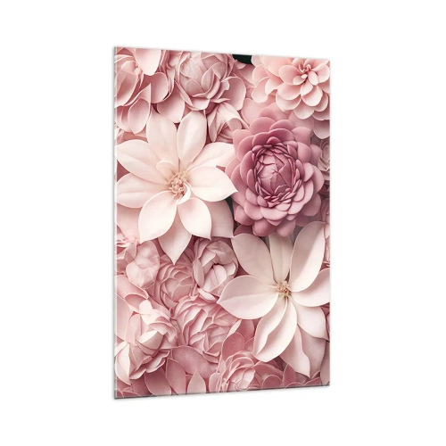 Quadro su vetro - Fiori nelle tonalità del rosa e del bianco in un approccio artistico - 70x100cm - Nei petali di rosa - Decorazione murale moderna per soggiorno e camera da letto ARTTOR