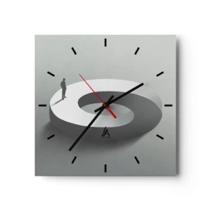 Orologio da parete - Orologio in Vetro - Un uomo su una struttura grigia e astratta - 30x30cm - Prova a cavartela - Decorazione murale moderna per soggiorno e camera da letto ARTTOR