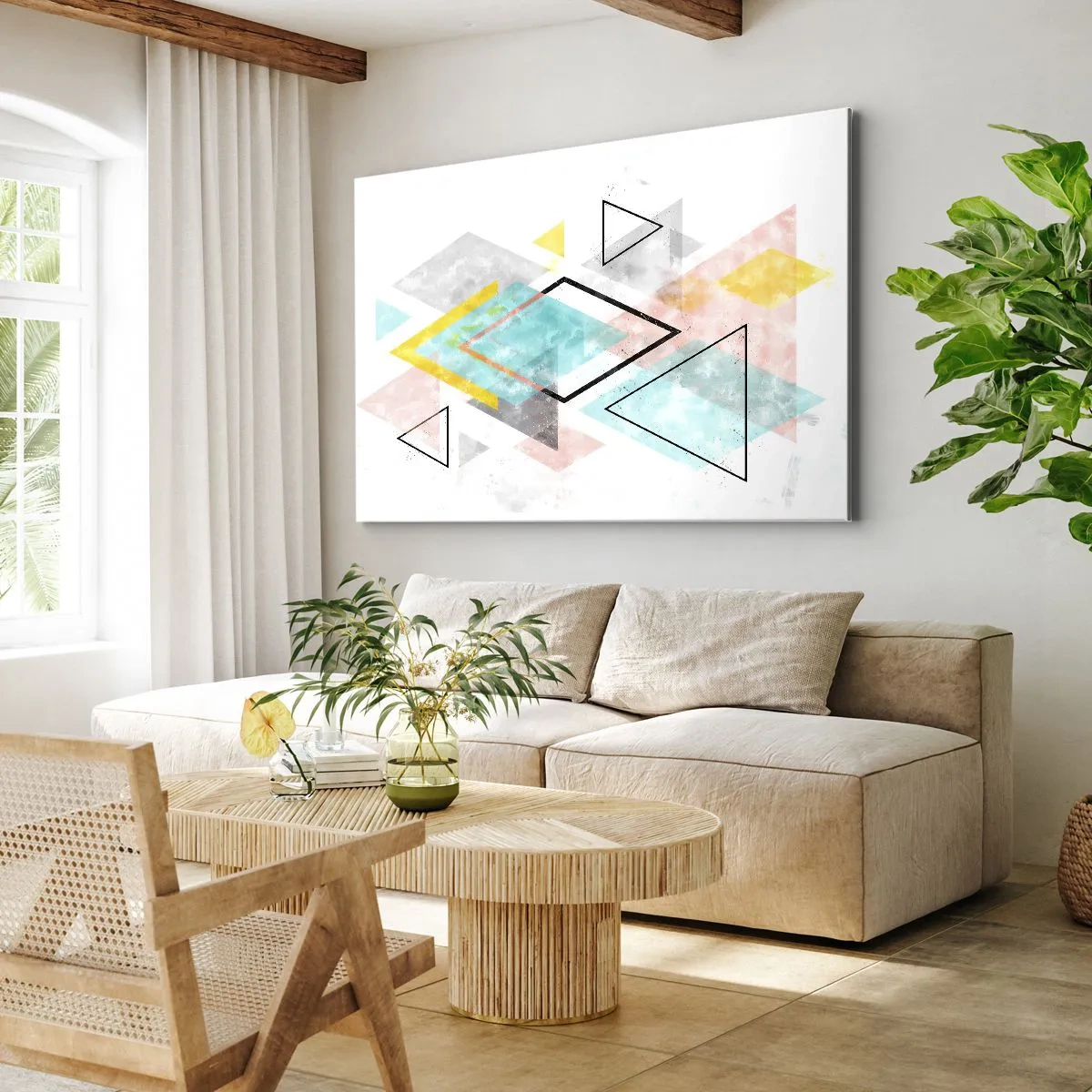 Quadro su tela - Stampe su Tela - Motivi geometrici colorati su sfondo bianco - 70x50cm - Gioco geometrico - Decorazione murale moderna per soggiorno e camera da letto ARTTOR