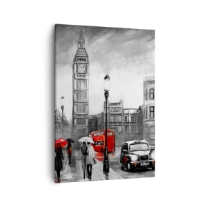 Quadro su tela - Stampe su Tela - Una scena di Londra in bianco e nero con accenti rossi - 50x70cm - Una città per niente grigia - Decorazione murale moderna per soggiorno e camera da letto ARTTOR