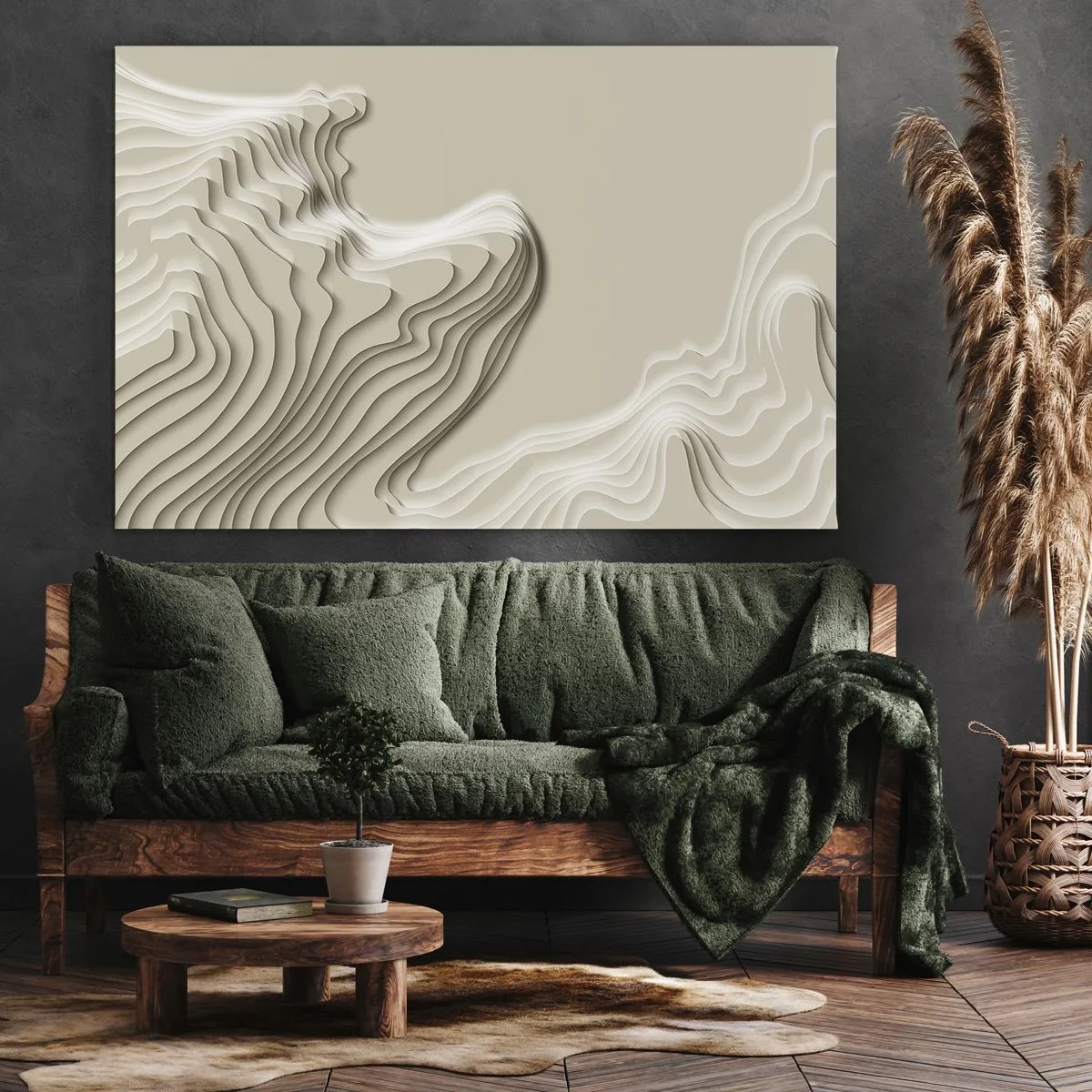 Quadro su tela - Stampe su Tela - Un motivo astratto nei toni del beige con effetto lineare. - 70x50cm - La topografia dell'arte - Decorazione murale moderna per soggiorno e camera da letto ARTTOR