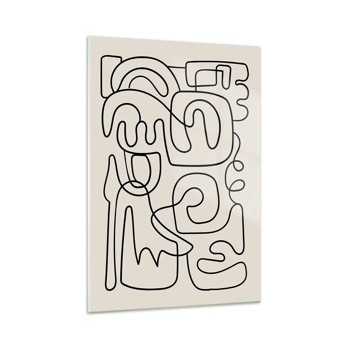 Quadro su vetro - Linee astratte nere formano un motivo complesso sul beige - 50x70cm - Segui il percorso - Decorazione murale moderna per soggiorno e camera da letto ARTTOR