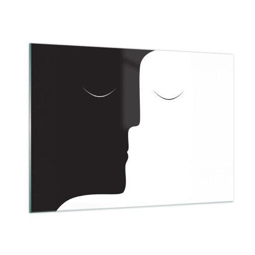 Quadro su vetro - Volti minimalisti in bianco e nero che formano un'unità - 100x70cm - Unità degli opposti - Decorazione murale moderna per soggiorno e camera da letto ARTTOR