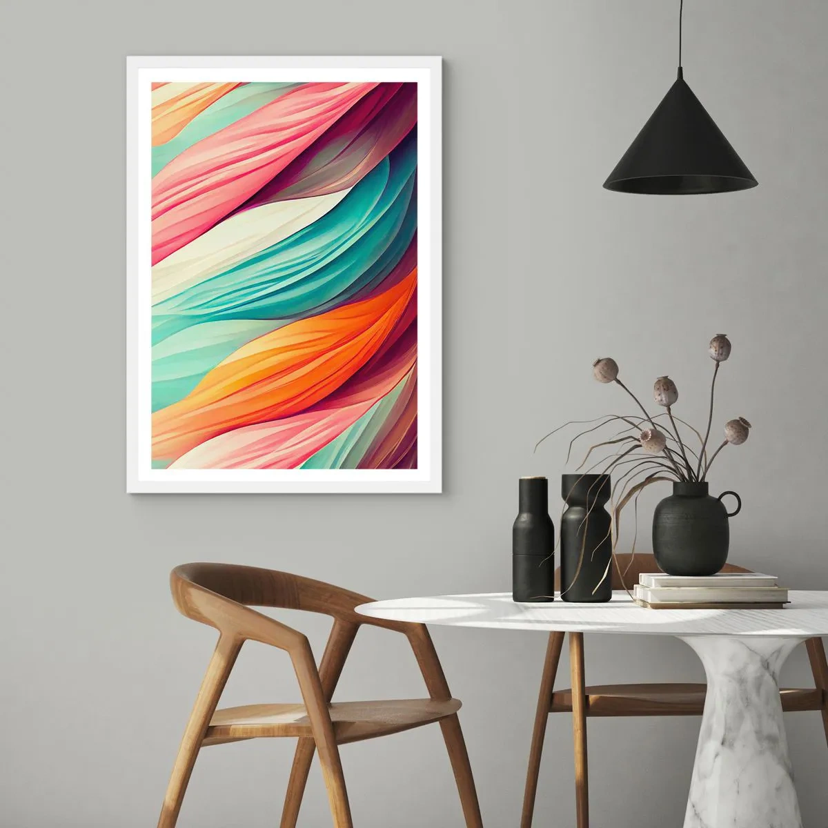 Poster in cornice bianca - Intreccio arcobaleno - 70x100 cm