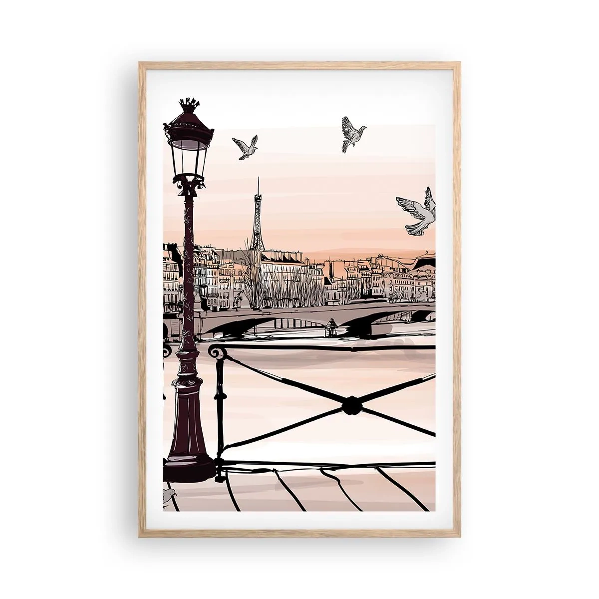 Poster in cornice rovere chiaro - Sui tetti di Parigi - 61x91 cm