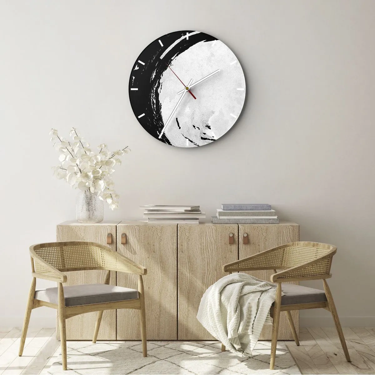 Orologio da parete - Orologio in Vetro - Cerchio di pennello bianco su sfondo nero in stile zen - 30x30cm - Una buona soluzione - Decorazione murale moderna per soggiorno, cucina e camera da letto ARTTOR