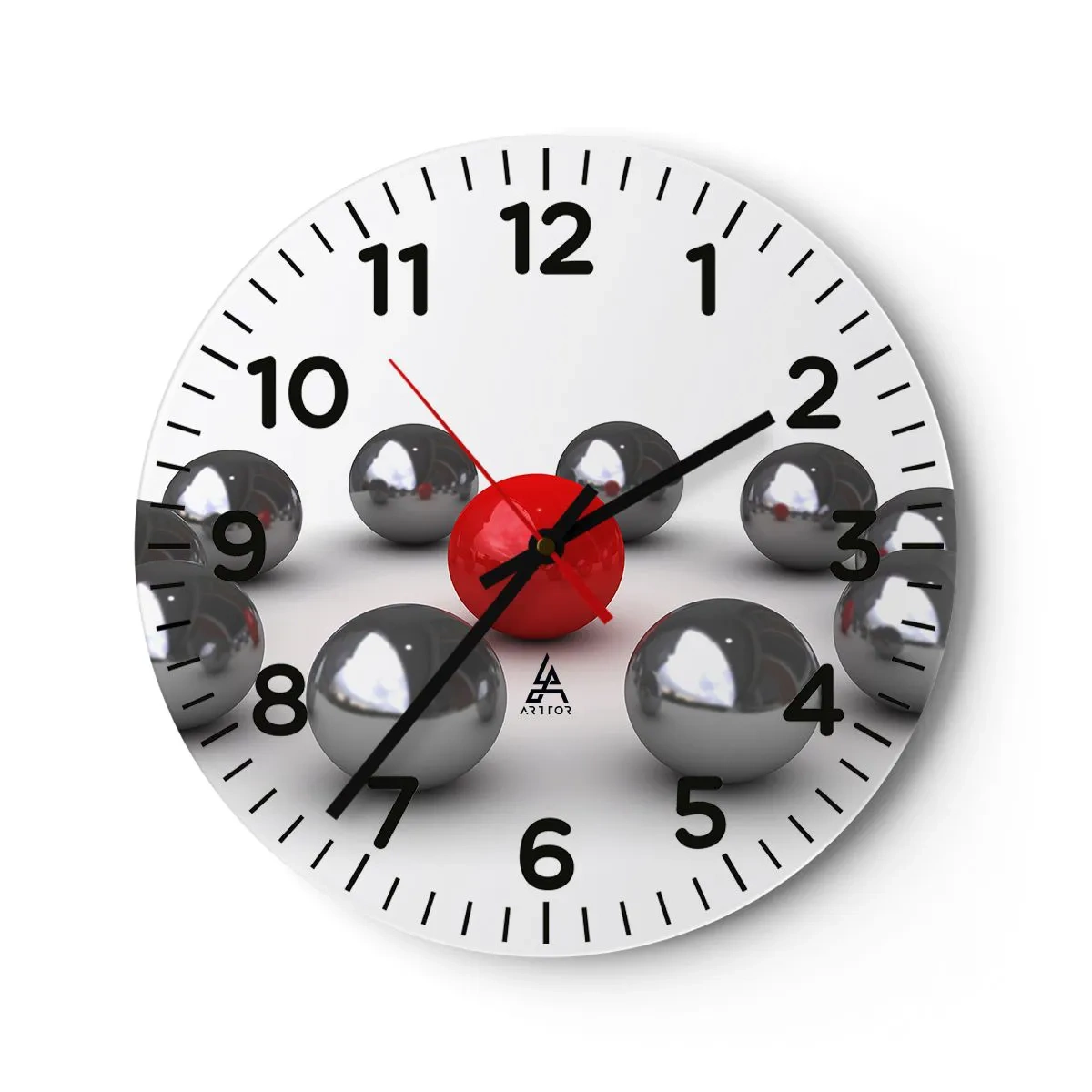 Orologio da parete - Orologio in Vetro - Cerchio in argento e rosso - 30x30 cm