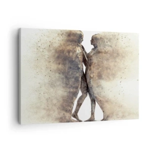 Quadro su tela - Stampe su Tela - Un duo astratto di silhouette in tonalità sabbia - 70x50cm - Nati dalla polvere, per amare - Decorazione murale moderna per soggiorno e camera da letto ARTTOR