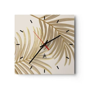 Orologio da parete - Orologio in Vetro - Foglie di palma dorate su uno sfondo chiaro in stile minimalista - 30x30cm - Palma d'oro! - Decorazione murale moderna per soggiorno e camera da letto ARTTOR
