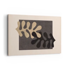 Quadro su tela - Stampe su Tela - Foglie astratte in nero e beige su uno sfondo rettangolare - 120x80cm - Assenza e completamento - Decorazione murale moderna per soggiorno e camera da letto ARTTOR