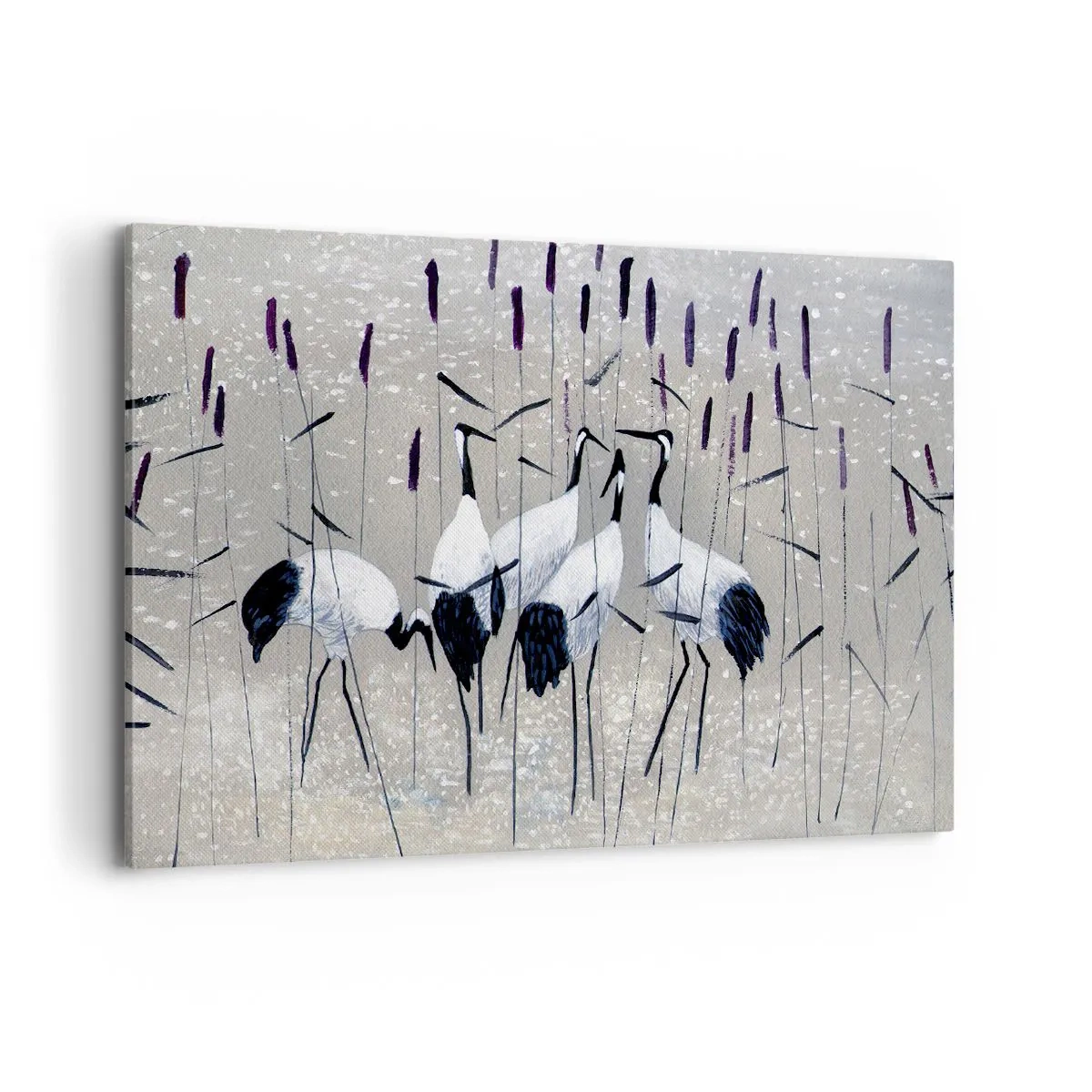 Quadro su tela - Stampe su Tela - Aironi nell'erba su uno sfondo tranquillo - 120x80cm - Tra i suoi - Decorazione murale moderna per soggiorno e camera da letto ARTTOR