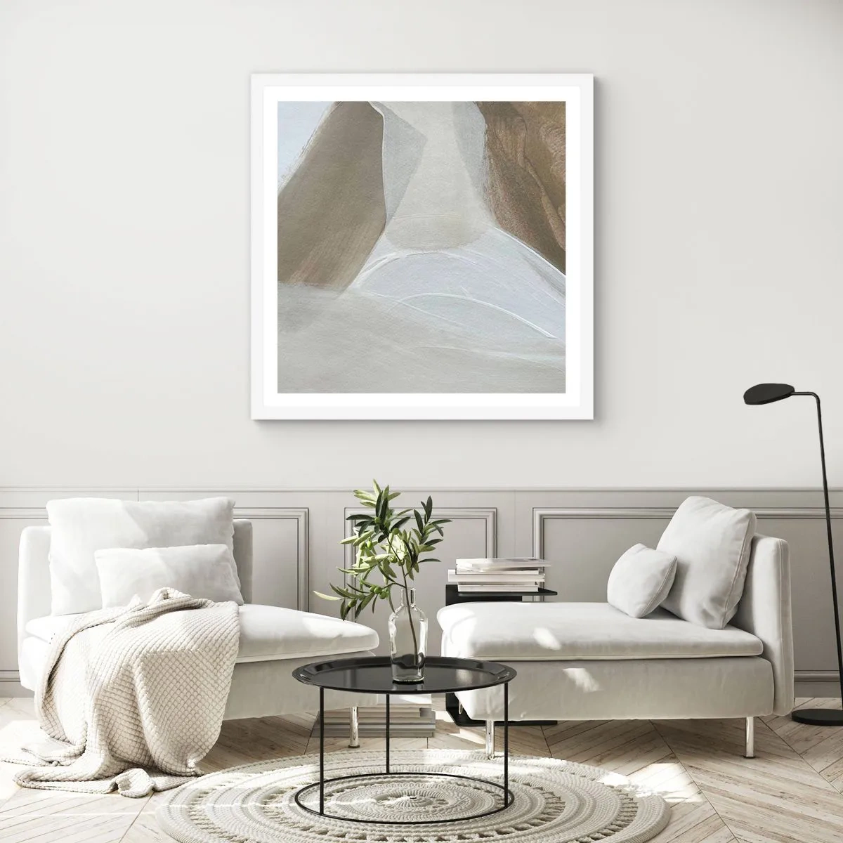 Poster in cornice bianca - Onda di bianco - 50x50 cm
