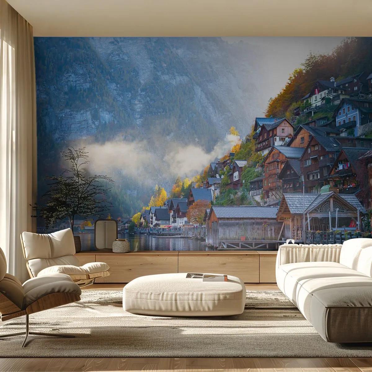 Fotomurali Premium Sand - Atmosfera alpina - Paesaggio, Montagne, Lago - 100x70 cm