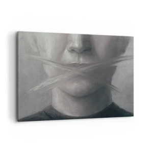 Quadro su tela - Stampe su Tela - Un ritratto simbolico con labbra sfocate nei toni del grigio. - 100x70cm - Neanche una parola - Decorazione murale moderna per soggiorno e camera da letto ARTTOR