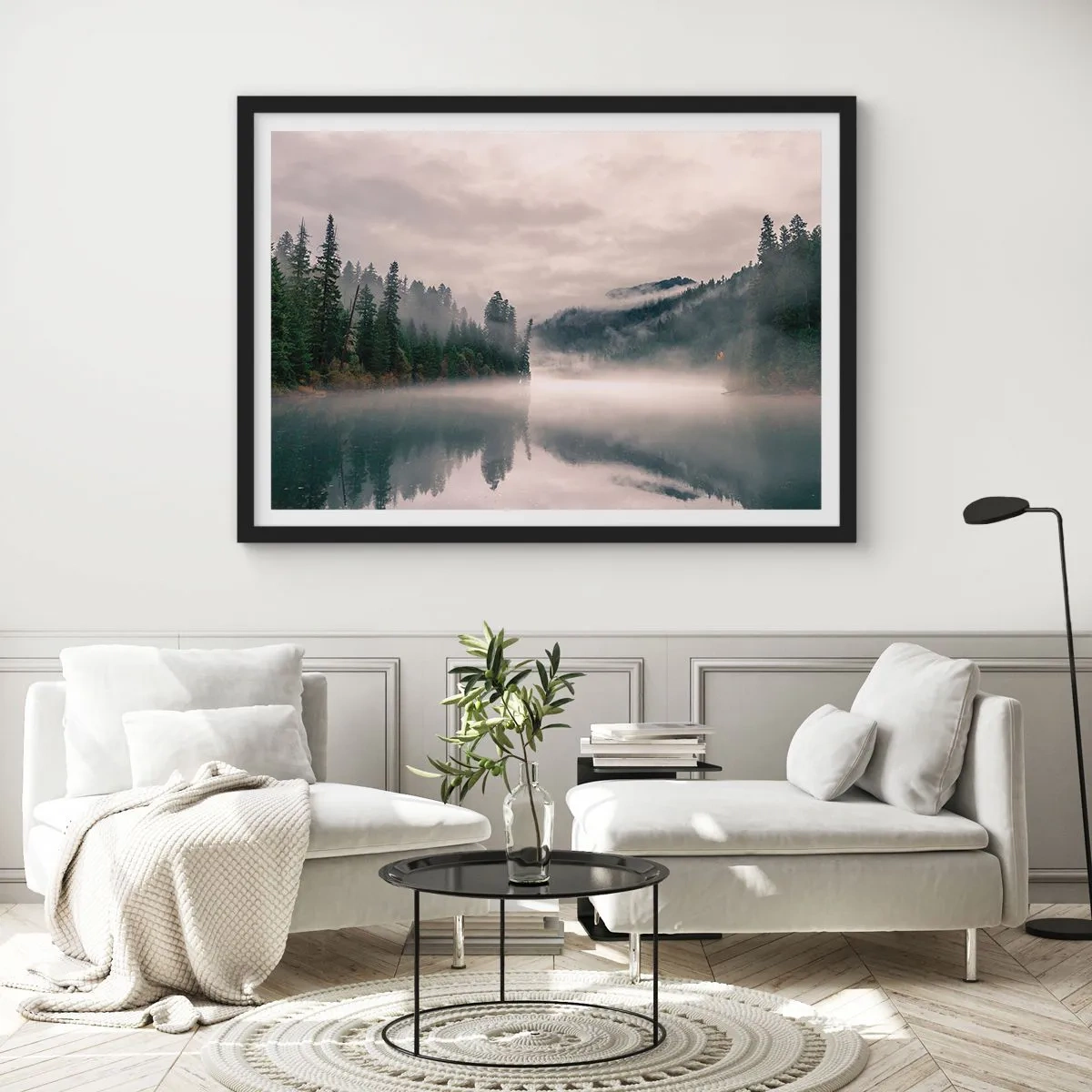 Poster in cornice nera - Riflettendo nella nebbia - 91x61 cm