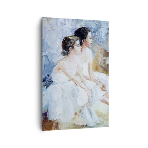 Quadro su tela - Stampe su Tela - Due ballerine in abiti bianchi si rilassano su uno sfondo pastello. - 80x120cm - Il riposo dei giovani cigni - Decorazione murale moderna per soggiorno e camera da letto ARTTOR