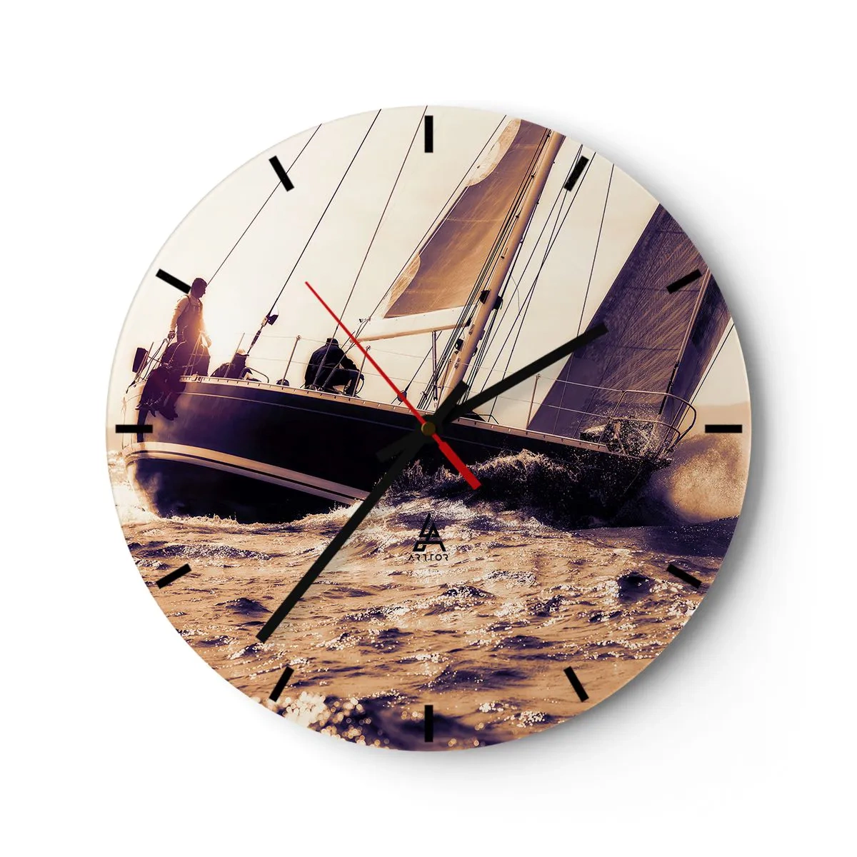 Orologio da parete - Orologio in Vetro - Uno yacht che naviga su un mare in tempesta sotto il sole - 30x30cm - Naviga, marinaio - Decorazione murale moderna per soggiorno, cucina e camera da letto ARTTOR