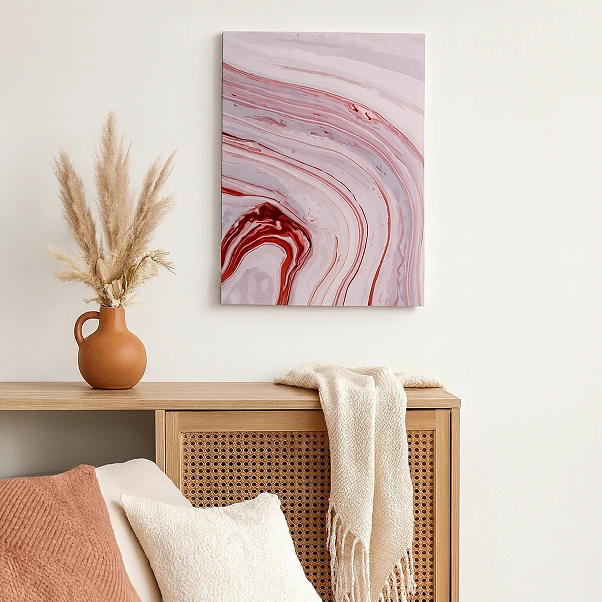 Quadro su tela - Stampe su Tela - Motivo astratto in rosa e bianco - 50x70cm - Dritto, poi a destra in basso - Decorazione murale moderna per soggiorno e camera da letto ARTTOR