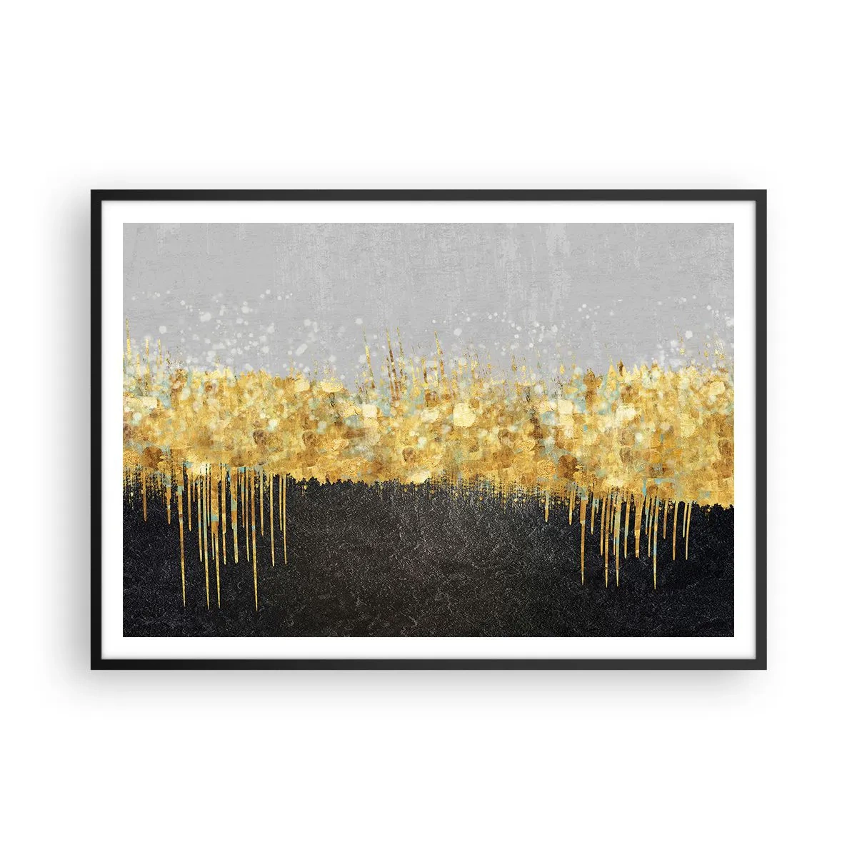 Poster in cornice nera - Composizione astratta nei toni dell'oro e del nero - 100x70cm - Nel profondo e verso l'alto - Decorazione murale moderna per soggiorno e camera da letto ARTTOR