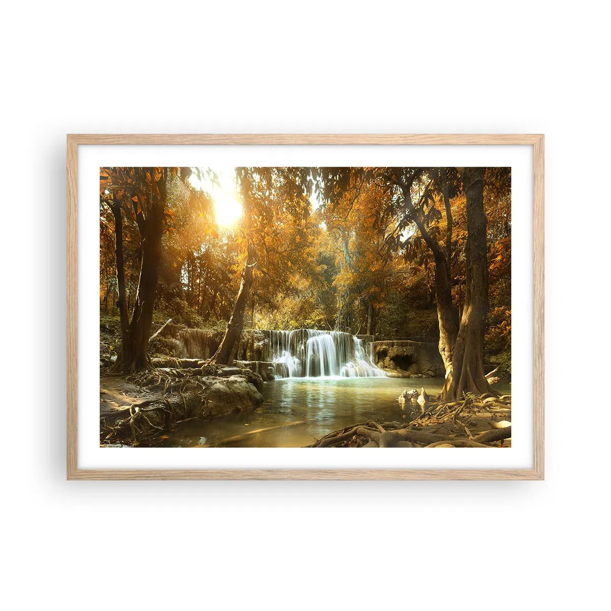 Poster in cornice rovere chiaro - Cascata nel parco - 70x50 cm