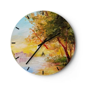 Orologio da parete - Orologio in Vetro - Alberi autunnali lungo il fiume sotto la calda luce del sole - 30x30cm - Et in Arcadia ego - Decorazione murale moderna per soggiorno, cucina e camera da letto ARTTOR