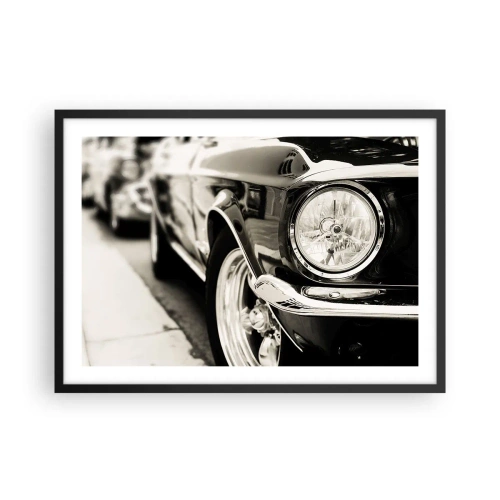 Poster in cornice nera - Un'iconica auto d'epoca in elegante bianco e nero - 70x50cm - Bellezza intramontabile - Decorazione murale moderna per soggiorno e camera da letto ARTTOR