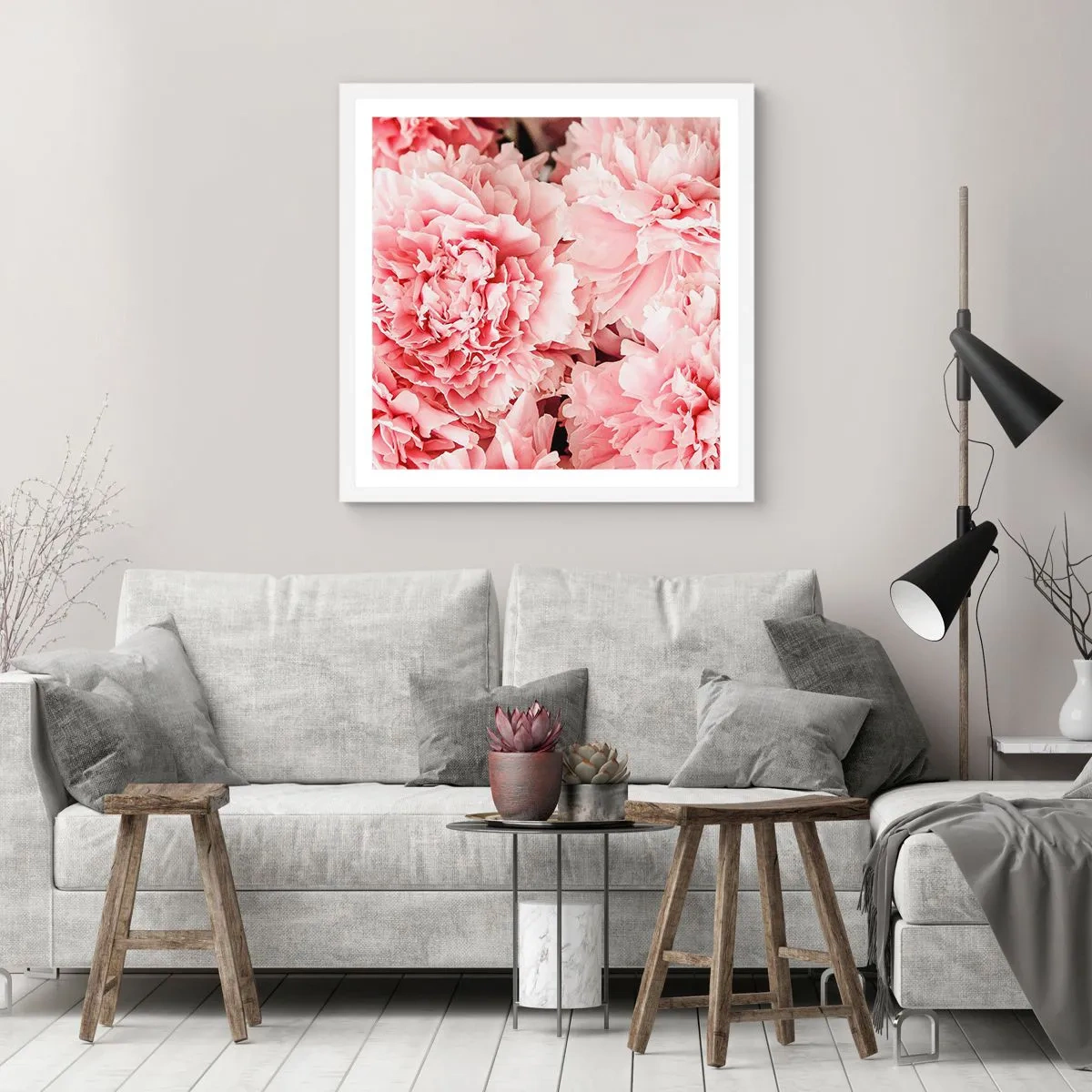 Poster in cornice bianca - Sogno rosa - 60x60 cm