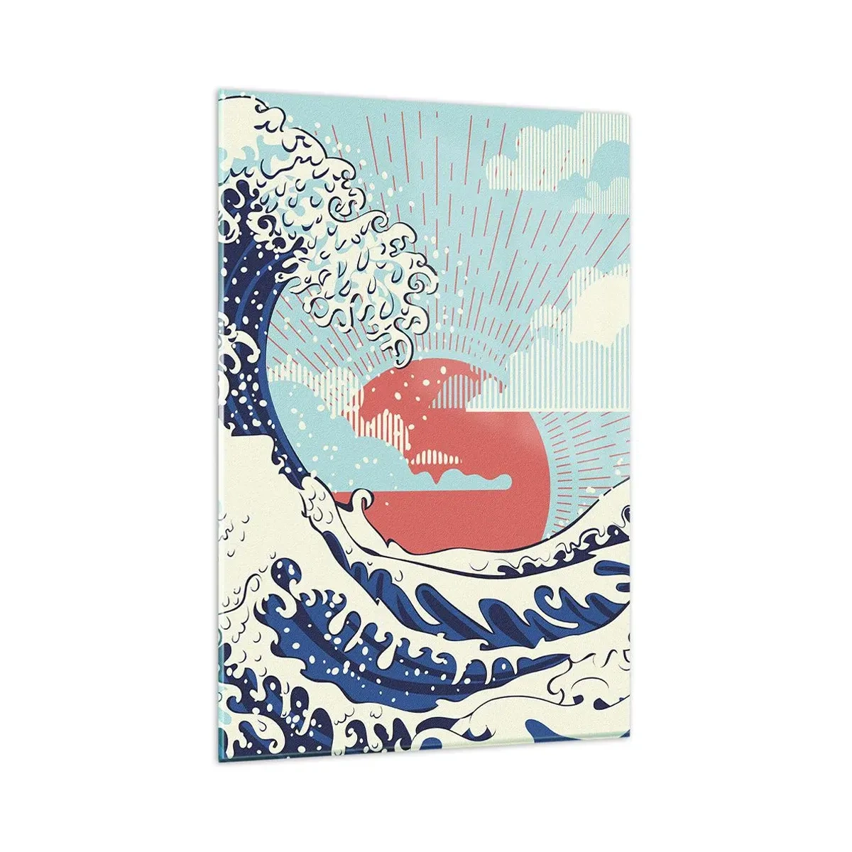 Quadro su vetro - Onde dell'oceano e un tramonto in stile giapponese - 80x120cm - Di ispirazione giapponese - Decorazione murale moderna per soggiorno e camera da letto ARTTOR