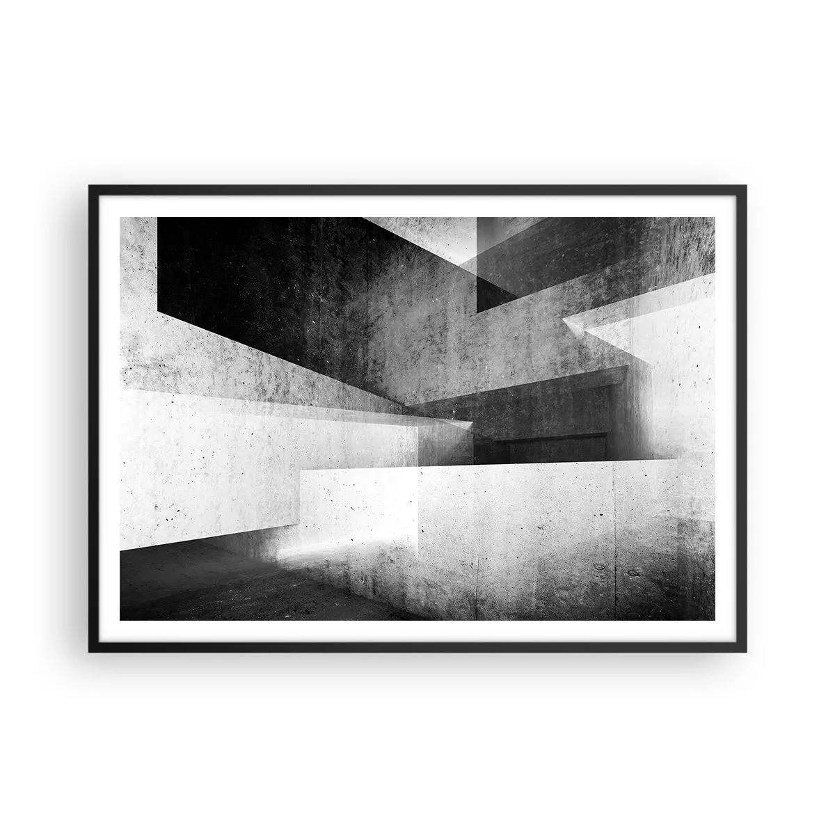 Poster in cornice nera - Forme geometriche in una composizione monocromatica - 100x70cm - La struttura dello spazio - Decorazione murale moderna per soggiorno e camera da letto ARTTOR