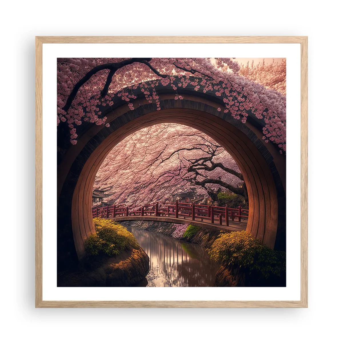Poster in cornice rovere chiaro - Primavera giapponese - 60x60 cm