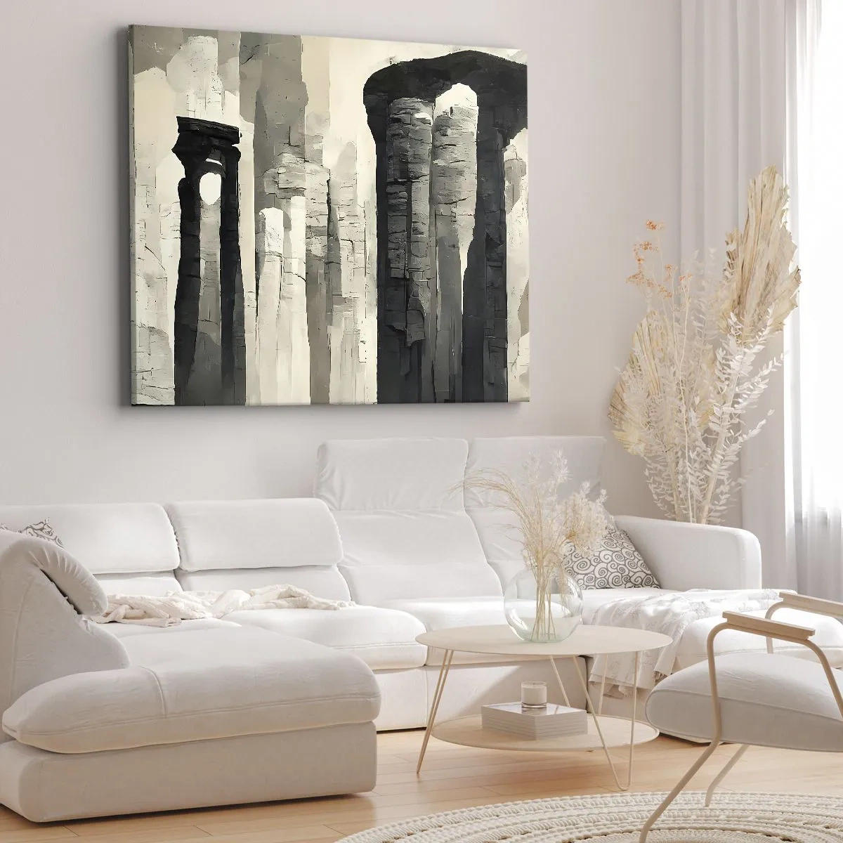 Quadro su tela - Stampe su Tela - Colonne storiche in un ambiente monocromatico suggestivo - 70x50cm - La maestà dell'antichità - Decorazione murale moderna per soggiorno e camera da letto ARTTOR