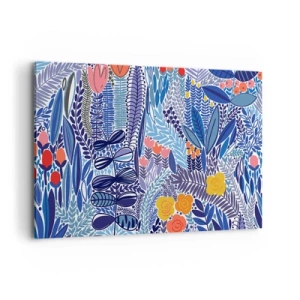 Quadro su tela - Stampe su Tela - Un motivo vegetale colorato in uno stile grafico moderno - 120x80cm - Il giardino delle Hawaii - Decorazione murale moderna per soggiorno e camera da letto ARTTOR