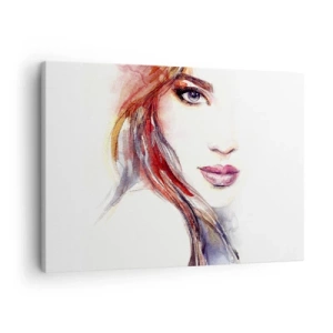 Quadro su tela - Stampe su Tela - Un delicato acquerello raffigurante il volto di una donna dallo sguardo espressivo. - 70x50cm - Vademecum: seguimi - Decorazione murale moderna per soggiorno e camera da letto ARTTOR