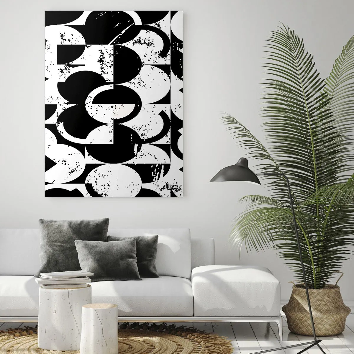 Quadro su vetro - Motivo geometrico in forme contrastanti in bianco e nero - 50x70cm - Il bianco è bianco, il nero è nero - Decorazione murale moderna per soggiorno e camera da letto ARTTOR