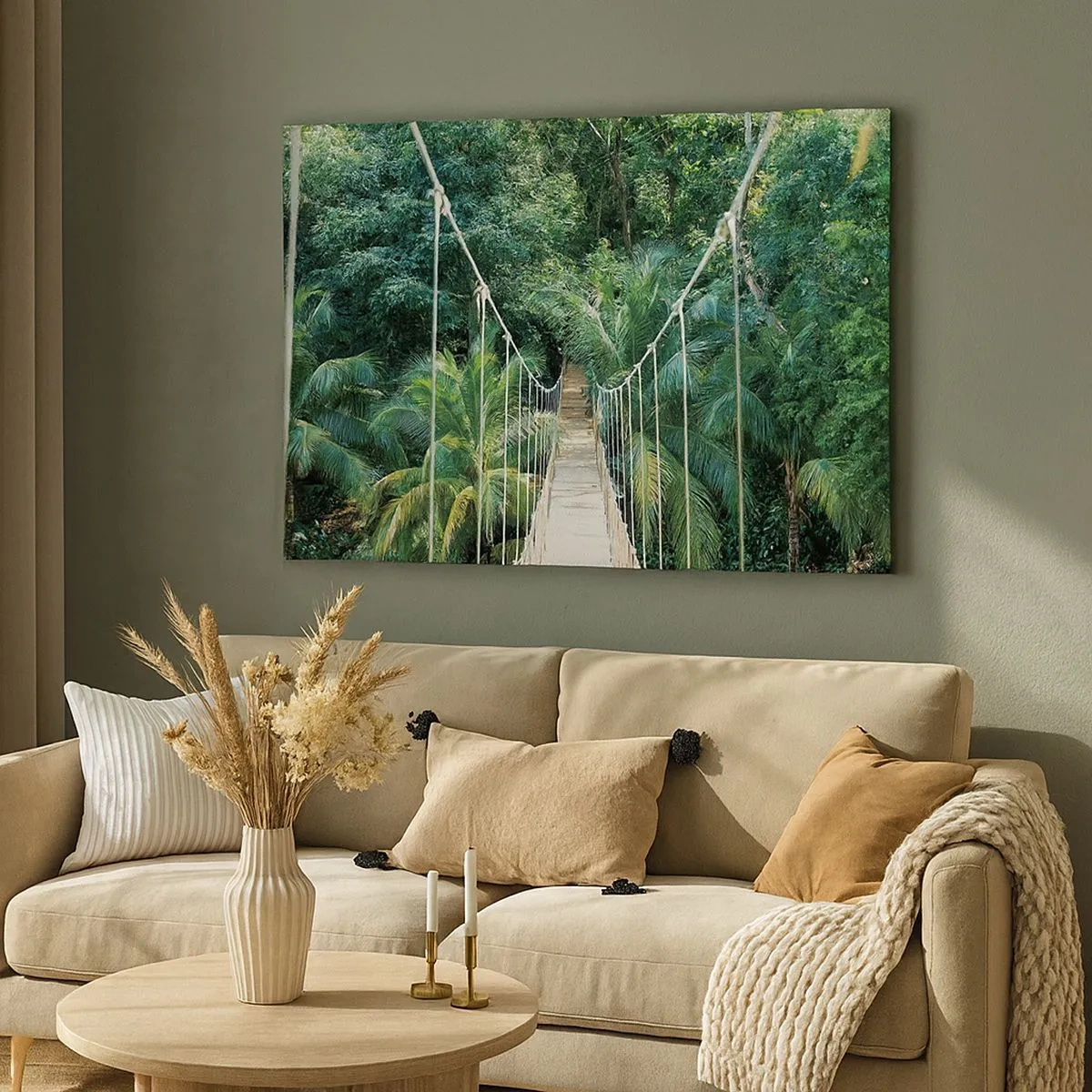 Quadro su tela - Stampe su Tela - Un ponte sospeso in una giungla tropicale piena di verde - 70x50cm - Welcome to the jungle! - Decorazione murale moderna per soggiorno e camera da letto ARTTOR