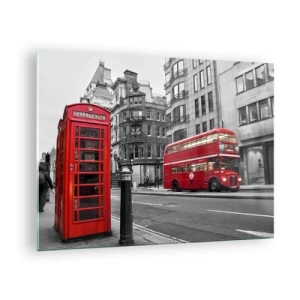 Quadro su vetro - Cabina telefonica rossa e autobus a Londra - 70x50cm - Il più rosso d'Europa - Decorazione murale moderna per soggiorno e camera da letto ARTTOR
